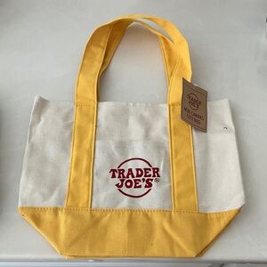 Trader Joe's Yellow and Cream Mini Canvas Tote Bag